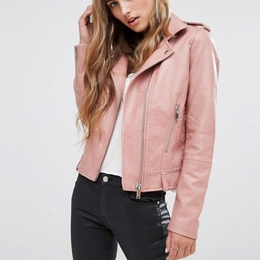 Pink MNG faux leather jacket size 0
